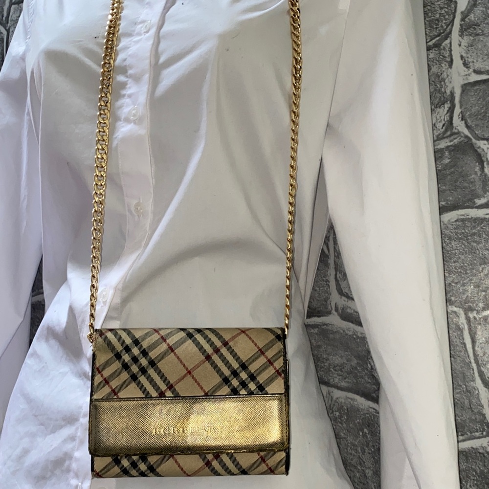 Authentic BURBERRY Rare Metallic Nova Check Nylon Leather Wallet